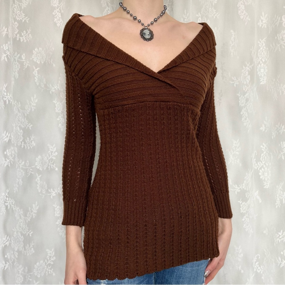Y2K Fairycore Brown Off The Shoulder Sweater